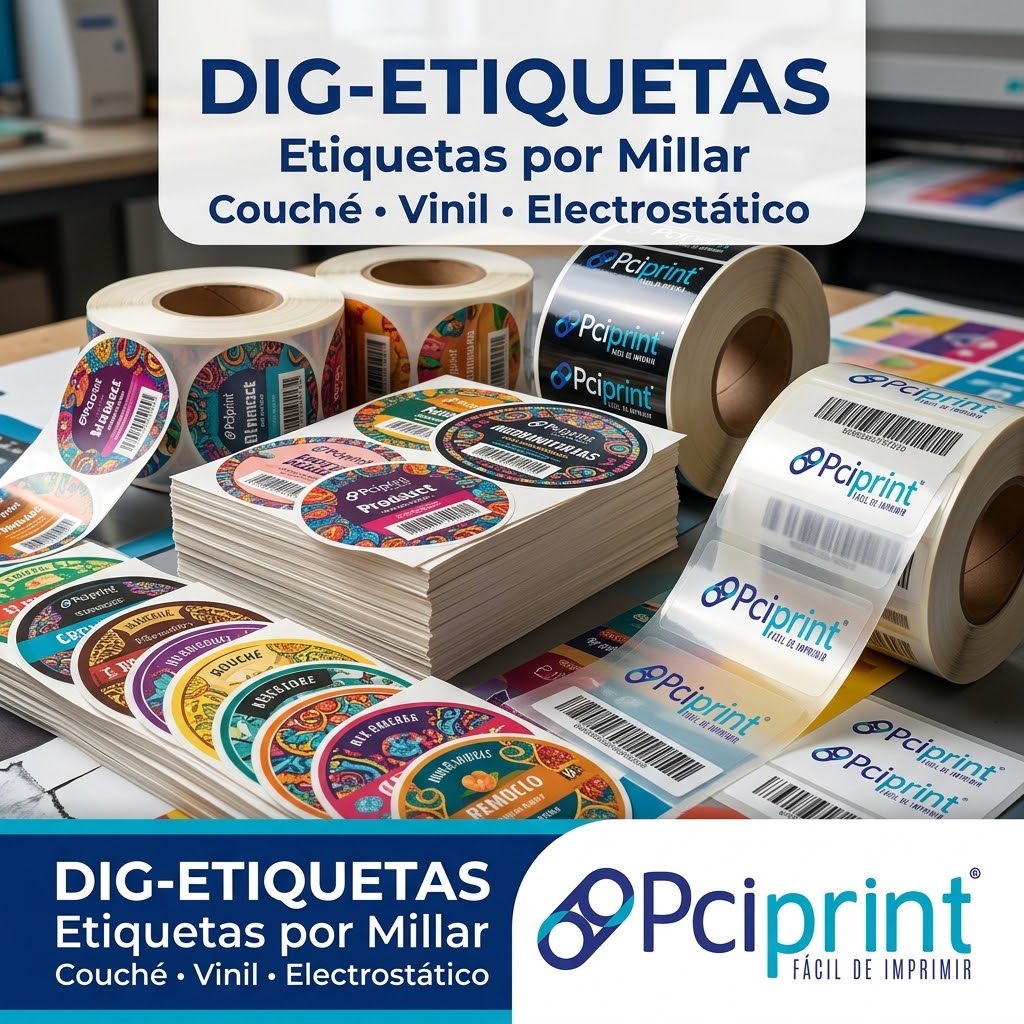 Etiquetas por Millar (Couché, Vinil, Electrostático)